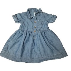 Carter’s Girls Cotton Chambray Short Sleeve Shirt Dress Button Front Size 9M