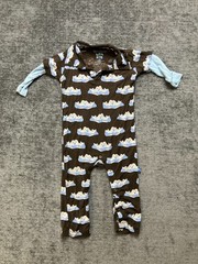 Kickee Pants One-Piece Romper Toddler Baby 6-12M Brown Blue All-Over Seal Print