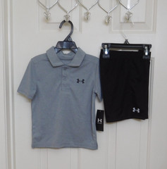 NWT 2pc Under Armour Gray Black Polo Shirt & Shorts Set sz 3t or 4t