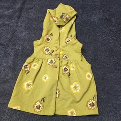 Carter’s Green Hooded Vest With Yellow White Navy And Brown Flowers and Button