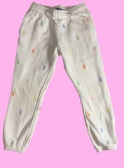 Polo Ralph Lauren Girls White Fleece Jogger Pants w/ Multicolor Pony Logos