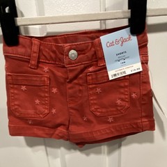 Cat & Jack Girls Red Star Print Denim Shorts 18M Adjustable Waist