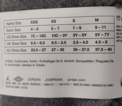 Nike Air Jordan BJ0342-RK2 Cushioned Youth Legend Ankle Socks-6pk Size 10C-3Y