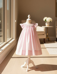 NWT Petit Ami Pink Dot Angel Wing Bishop Smocked Girls Dress 3T 3 Years