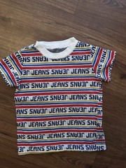 Vintage Baby Toddler Boys Striped Tee Jeans Logo Multicolor 3T