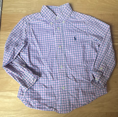 Ralph Lauren Boys 3/3T Pink/Blue/White Plaid Button-Up Long Sleeve Cotton