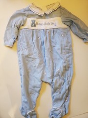 First Moments Baby 6-9 Mo Blue Daddys Little Boy Sailor Bear Footed One Piece