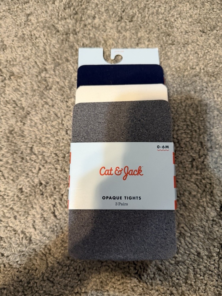 Cat & Jack Opaque Tights 0-6M 3 Pairs Gray Navy White Unisex Baby