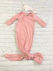 Copper Pearl Solid Pink Baby Girl Snap Knotted Sleep Gown Size Newborn Headband