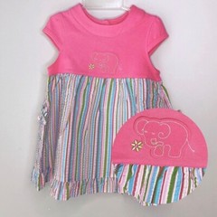 24 Months NWT Agabang Dress Elephant Flower Appliqué Pockets Bows Seersucker