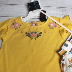 Cynthia Rowley Girl’s Top Skirt Skort Set Size 3T Yellow Pink Floral Shorts
