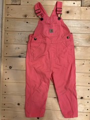 Carhartt Girls Pink Flannel Lined Canvas Bib Overalls Size 2T Adjustable Straps