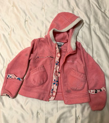 Columbia Girls Pink Hooded Fleece Jacket 24 Months Flip Sleeve Mittens