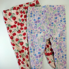 2x Girls Pants Sz 12M Unicorn Strawberries Elastic Waist Comfort Stretch Baby