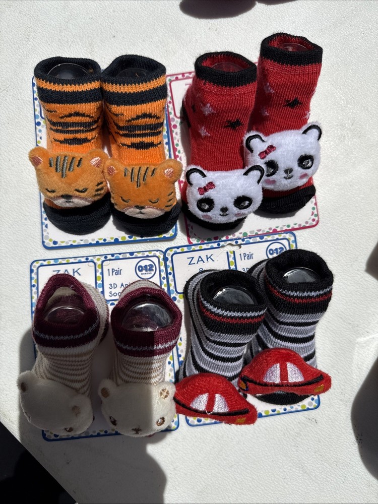 4 Pairs Cute 3D Cartoon Baby Booties Sock Slipper 0-12