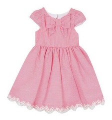 Rare Editions Coral and Ivory Striped Lace Trimmed Dress 3T/3