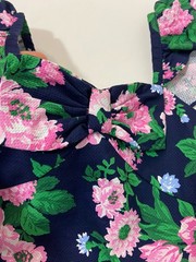 Janie And Jack Merchant Marine Floral Pique Romper 11-12 Anos Navy Blue Pink