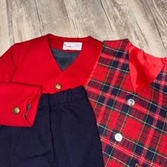 Vintage IMP Originals 3 Pc Boys 4T Suit Red Blazer Plaid Vest Navy Pants Preppy