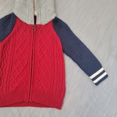 Baby Gap Full Zip Cable Knit Hoodie Sz 2T Red Blue Gray Wool Blend Sweater New
