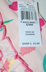 NWT Jessica Simpson Infant Girl Pink Fruit LS Footed Romper & Headband 3-6M 6-9M