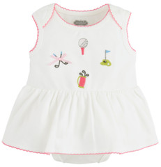Mud Pie Baby Girl White Embroidered Golf Skirted Romper Size 6-9 Month NEW