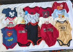 Lot Of 16 Pcs Infant Boys One Piece 0-6mons Short & Long Sleeve Multicolor