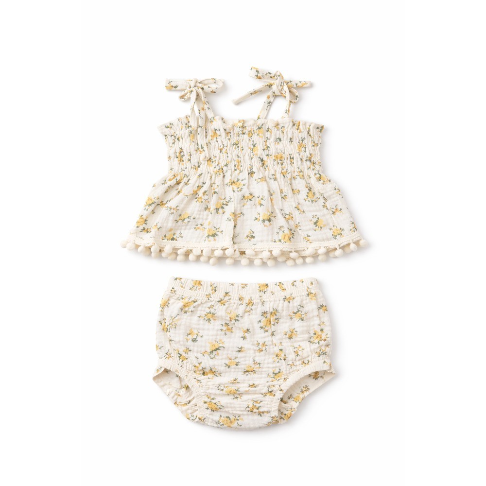 Laurenza’s Baby Toddler Girls Sunshine Yellow Floral Smocked Outfit Set