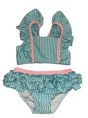CLASSIC WHIMSEY seersucker Pink Torquoise Two Piece Bathing suit 18-24 Months