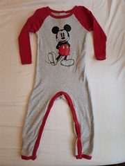 Disney Baby Mickey Mouse Gray Red Cotton Knit One-Piece Long Sleeve 18-24M