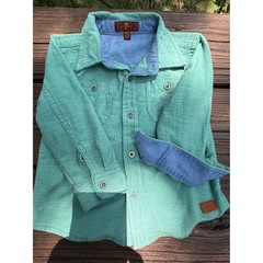 7 For All Mankind K Toddler Green Button Down Shirt Chambray Trim 24M