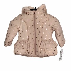 Kensie Little Girl Quilted Puffer Jacket Faux Fur Hood Pink Hearts Toddler 4t