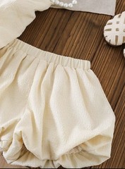 Girls 3T Apricot Sleeveless Top & Bubble Shorts 2-Piece Outfit Set Black Bow