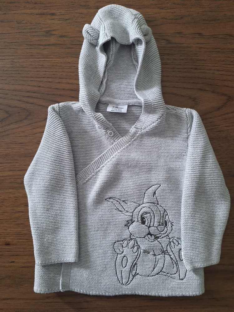 Disney Hooded Knit Cotton Pullover Sweater Gray Cartoon Graphic 12-18 Months
