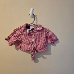 Kids Headquarters Toddler Girls Red Gingham Tie Front Shirt Floral Collar 2T