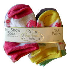 Baby Socks By Bon Domir, 0-12 Months, 10 Pairs, No-Show W/Grippers, Brand New