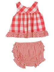Rare Editions Red White Check to Gingham Top w/Ruffled Bloomers 3-6 6-9 Months