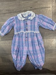 Vintage SF Blues Purple Plaid Lace Collar Romper One-Piece Flannel 12m