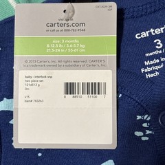 Carter’s 3 Mo Boy’s 2 Piece Long Sleeve Romper Set Blue Green Shark Scuba Dog
