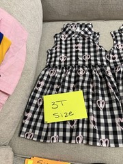 Girls Black White Pink Gingham Sleeveless Shirt Dress Button Front Heart 3T