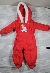 Vintage Heart Warmers Baby Snowsuit Red Faux Fur Hood Bear 6-12 Months Taiwan