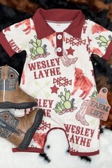 Kids Charm: Highland Cow & Aztec Printed Baby Romper.