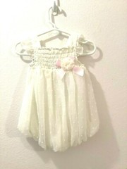 Baby Essentials Baby Girl 1 Pc Romper White Chiffon Hobnob Pink Ribbon 9 Months