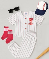Personalized Official Half Way to First® Jersey Red Pinstripe Pants Outfit