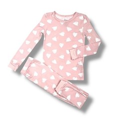Milkberry Bamboo Pajama Set Girls 4T Pink Heart Print Valentine’s Long Sleeve