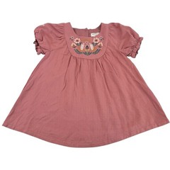 Happily Grey Kids 2T Pink Floral Embroidered Dress Puff Sleeve Boho Cottagecore
