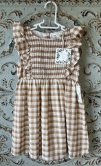 Chelsea & Violet sleeveless smocked ruffle dress girls 3T tan check NWT