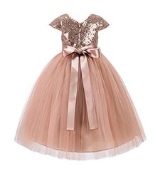 ekidsbridal Cap Sleeves Sequin Flower Girl Dress Photoshoot Dresses 6 Rose Gold