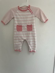 Cat & Jack Baby Girl Pink Striped Rib-Knit Cotton Long Sleeve 1-Piece White 3-6M