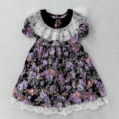Vintage Girls’ Roanna Lace Floral Dress Purple White Black Baby Size 18 Mo?