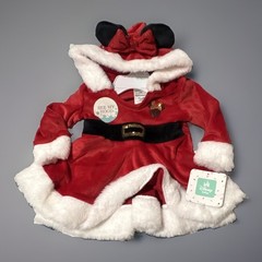 Disney Baby Minnie Mouse Christmas Hooded Velour Dress Faux Fur Bow Sequin 3-6M